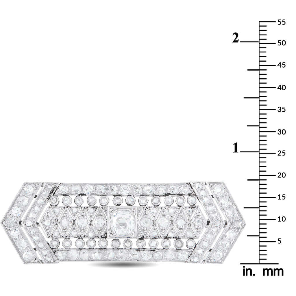 Antique 18K White Gold 3.85ct Diamond French Brooch