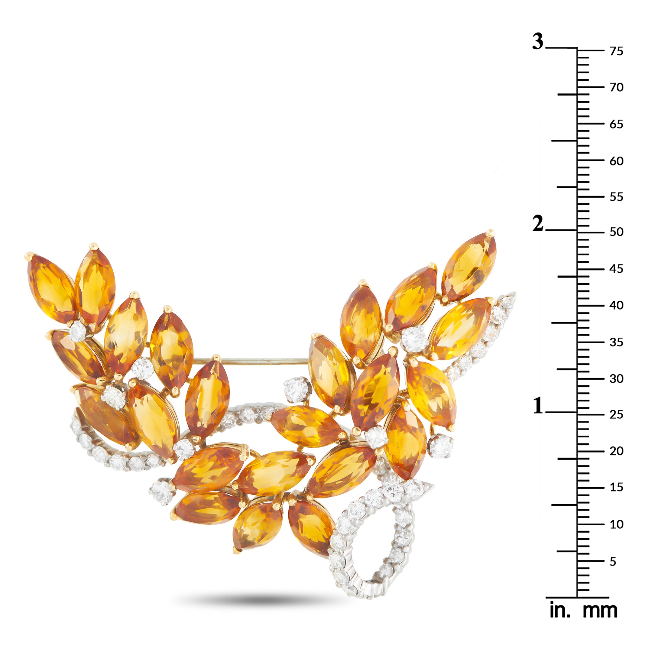 18K White Gold 1.90ct Diamond and Citrine Brooch