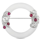 Art Deco 18K White Gold 1.50ct Diamond and Ruby Brooch