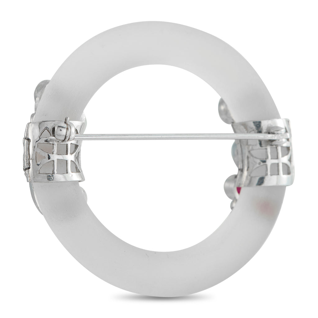 Art Deco 18K White Gold 1.50ct Diamond and Ruby Brooch