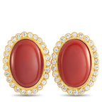 18K Yellow Gold 1.80ct Diamond and Coral Earrings