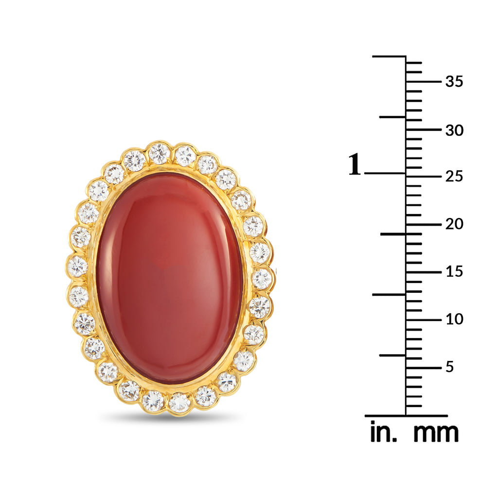 18K Yellow Gold 1.80ct Diamond and Coral Earrings