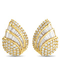Yellow gold diamond clip earring with round and baguette stone rows