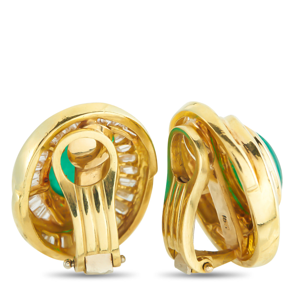 18K Yellow Gold 3.40ct Diamond and Emerald Clip-On Earrings