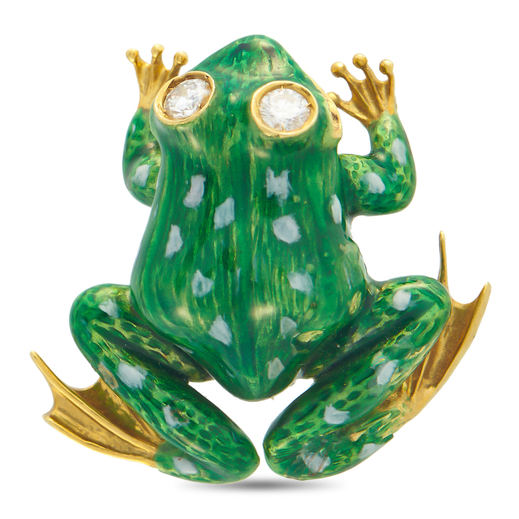 18K Yellow Gold 0.30ct Diamond Frog Brooch