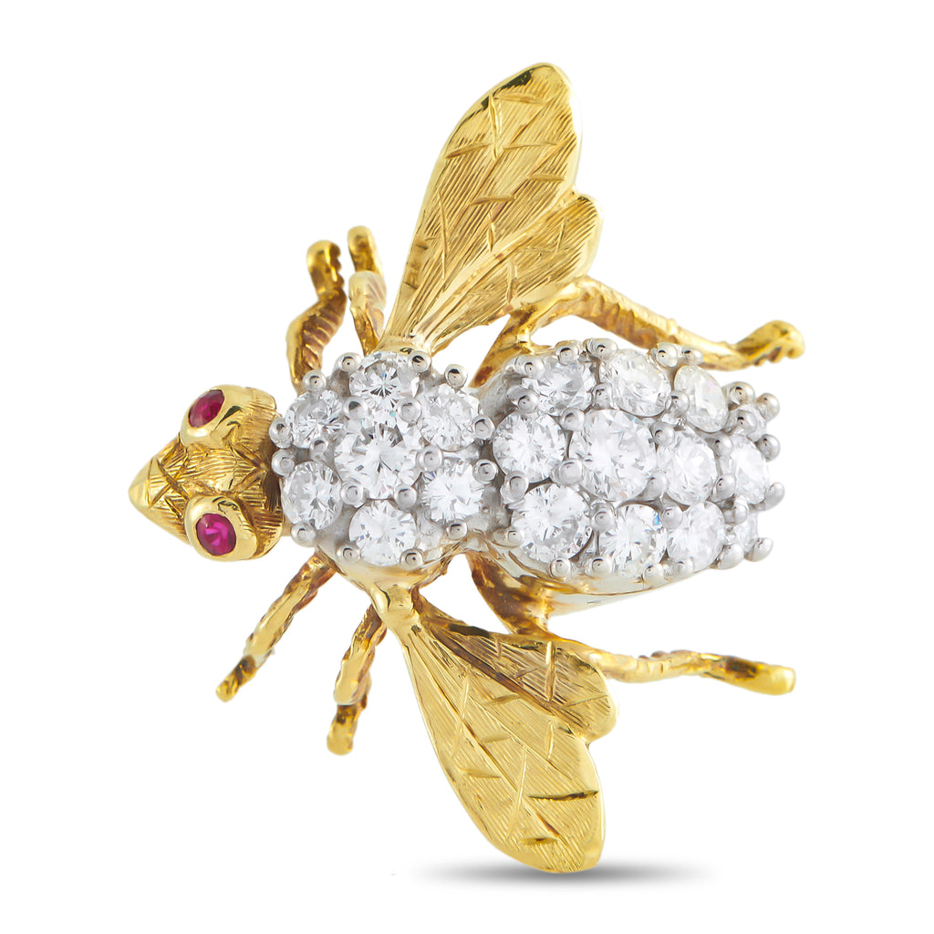 18K Yellow Gold 1.75ct Diamond Bee Brooch