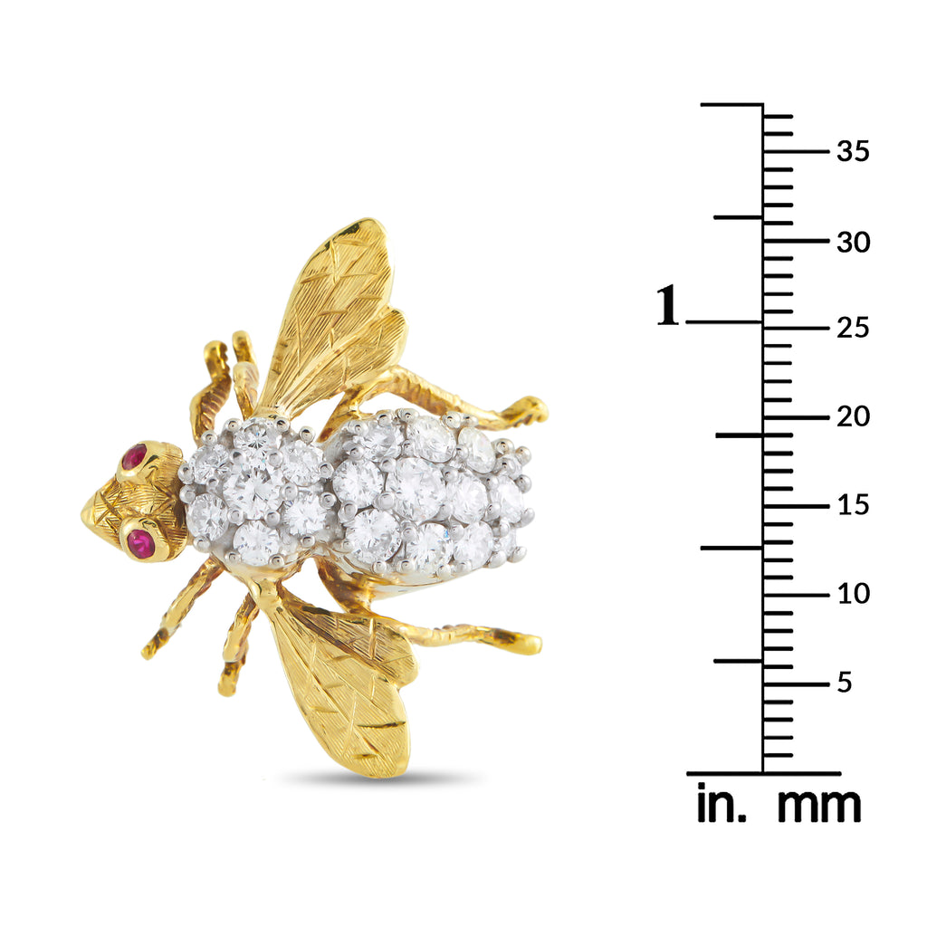 18K Yellow Gold 1.75ct Diamond Bee Brooch