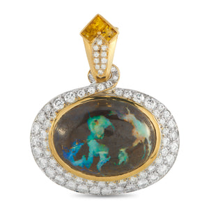 18K Yellow Gold 1.50ct Diamond and Boulder Opal Pendant