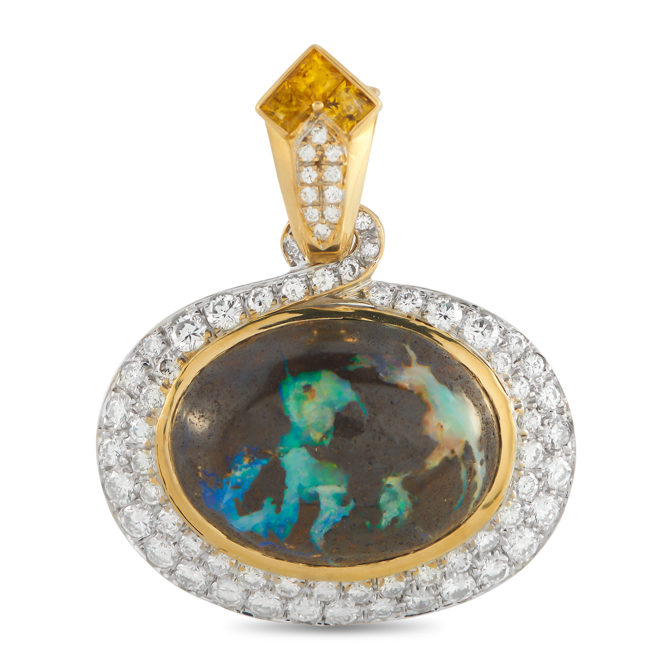 Exclusive  18K Yellow Gold 1.50ct Diamond and Boulder Opal Pendant