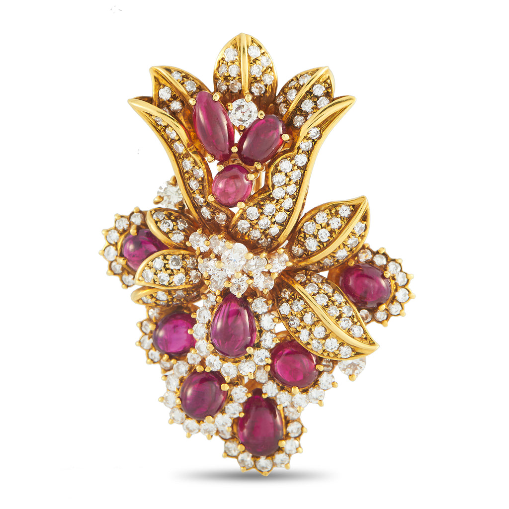 18K Yellow Gold 2.65ct Diamond and Ruby Brooch