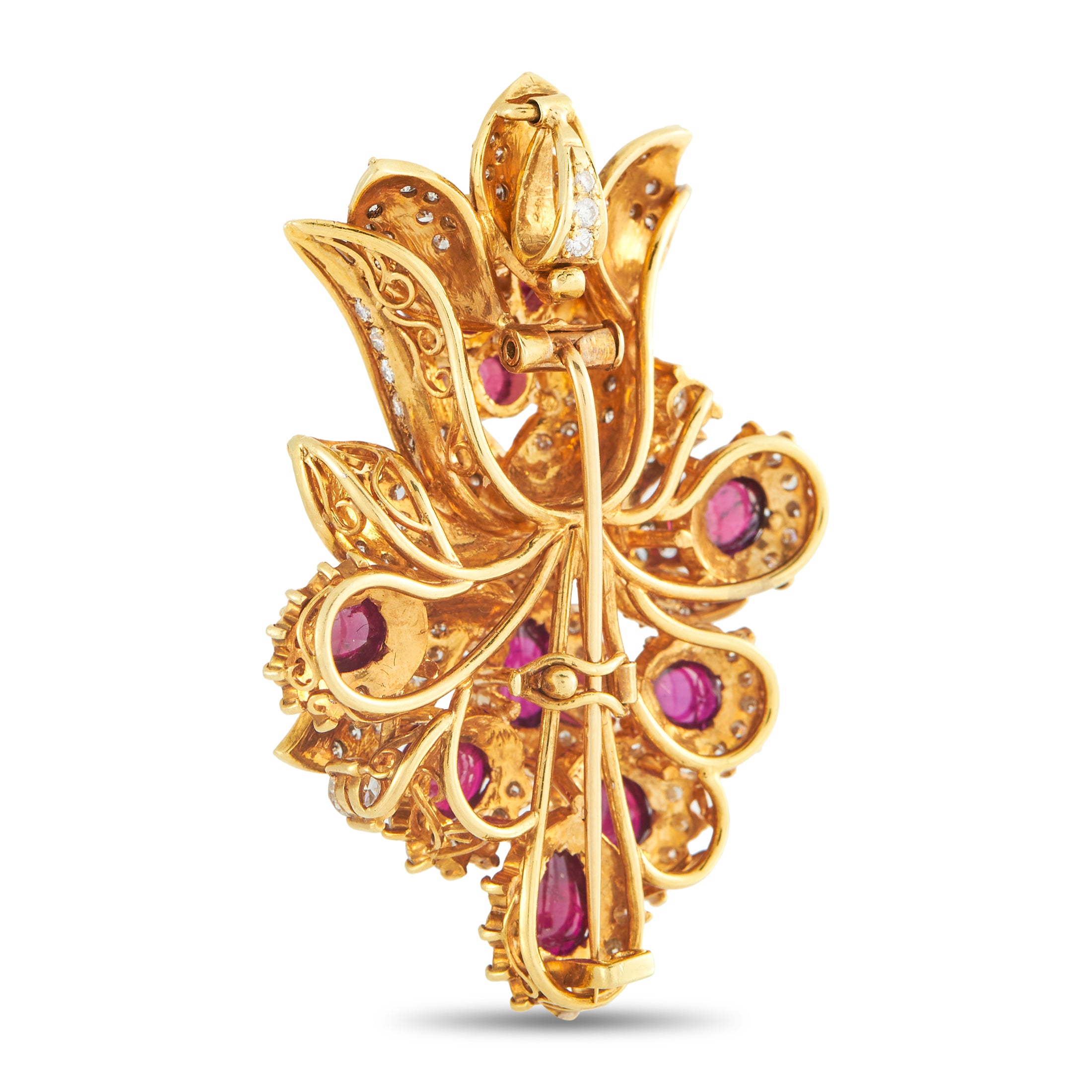 18K Yellow Gold 2.65ct Diamond and Ruby Brooch