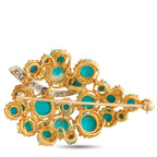 18K Yellow Gold Diamond and Turquoise Brooch