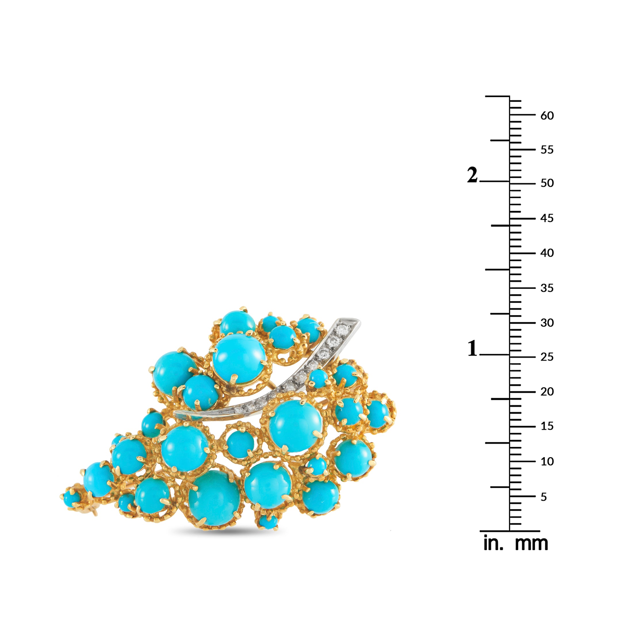 18K Yellow Gold Diamond and Turquoise Brooch