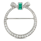 Platinum 0.85ct Diamond and Emerald Brooch