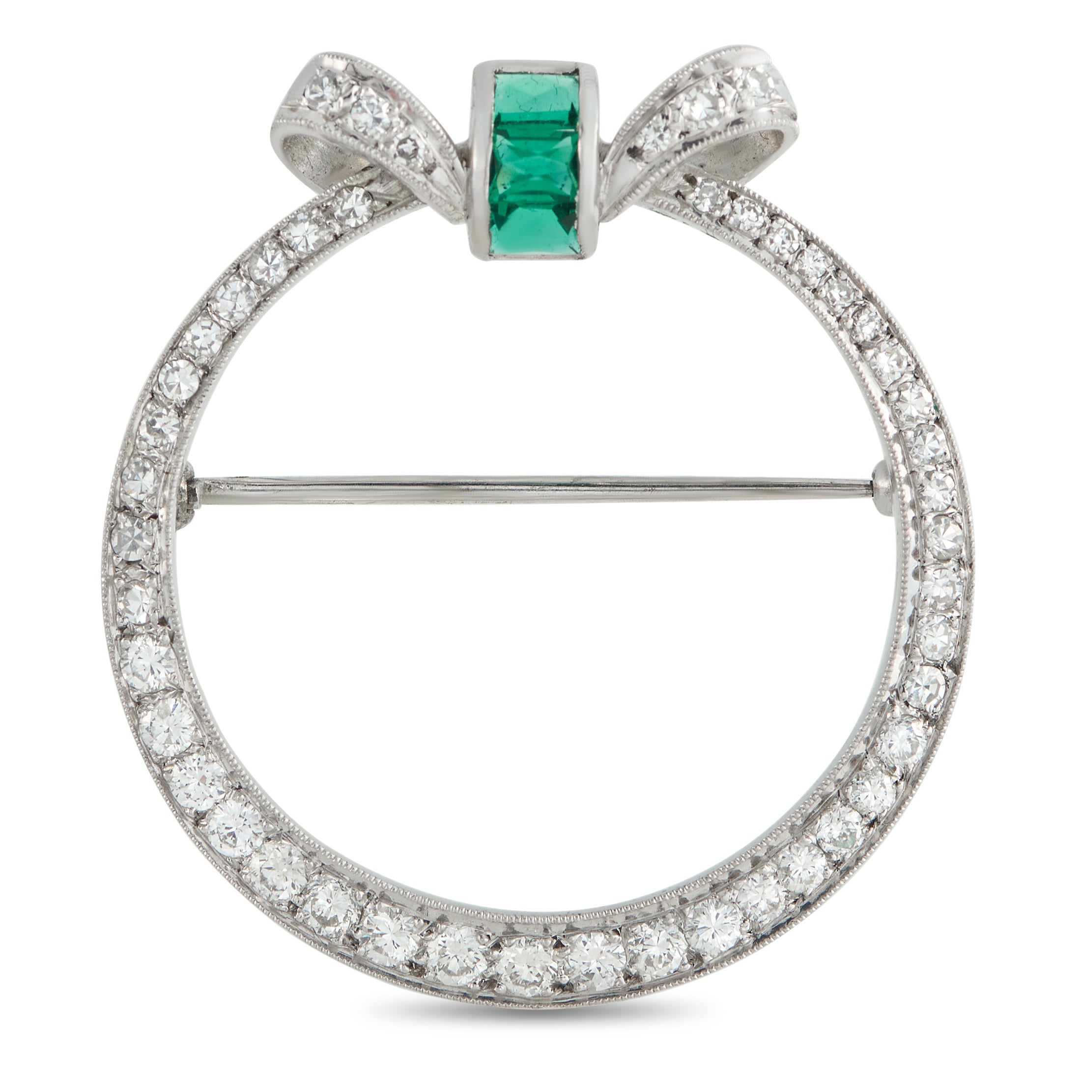 Platinum 0.85ct Diamond and Emerald Brooch