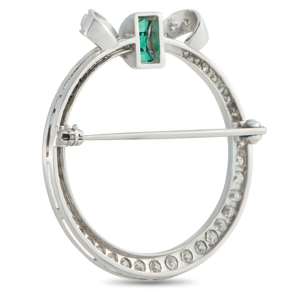 Platinum 0.85ct Diamond and Emerald Brooch