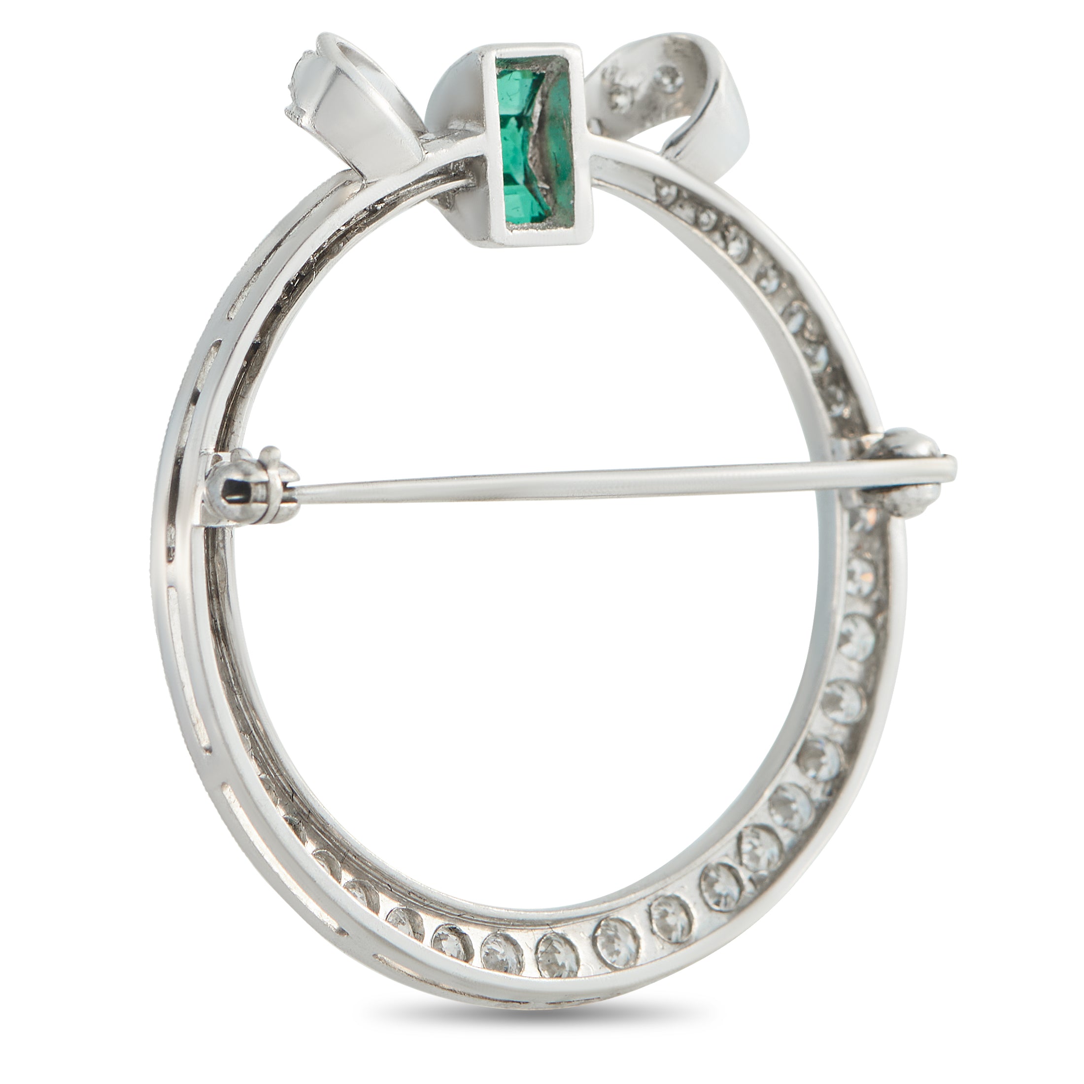 Platinum 0.85ct Diamond and Emerald Brooch