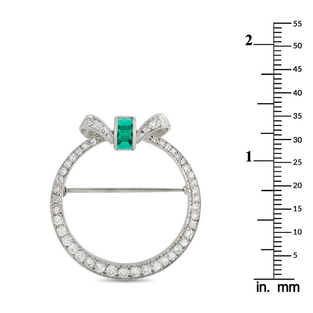 Platinum 0.85ct Diamond and Emerald Brooch