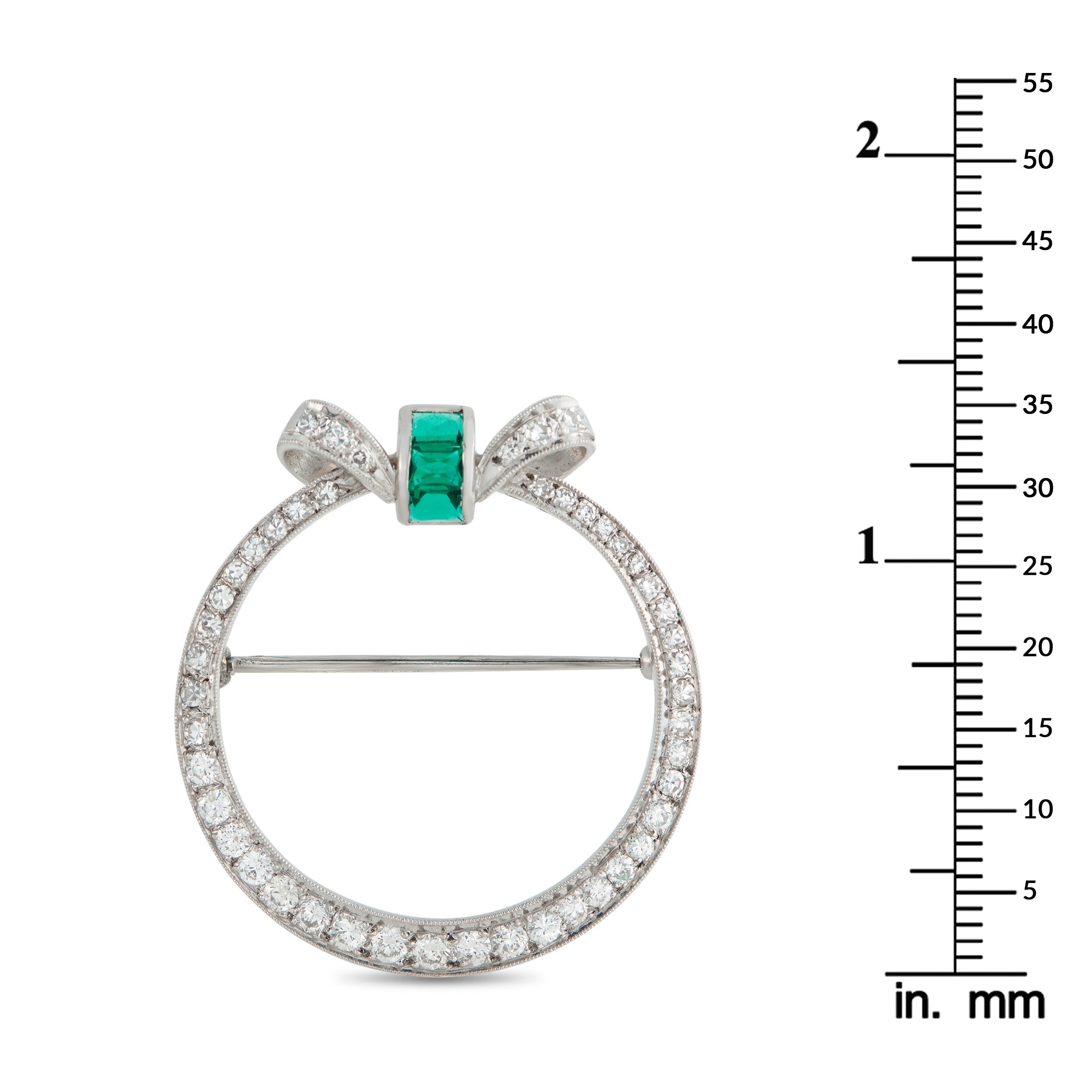 Platinum 0.85ct Diamond and Emerald Brooch