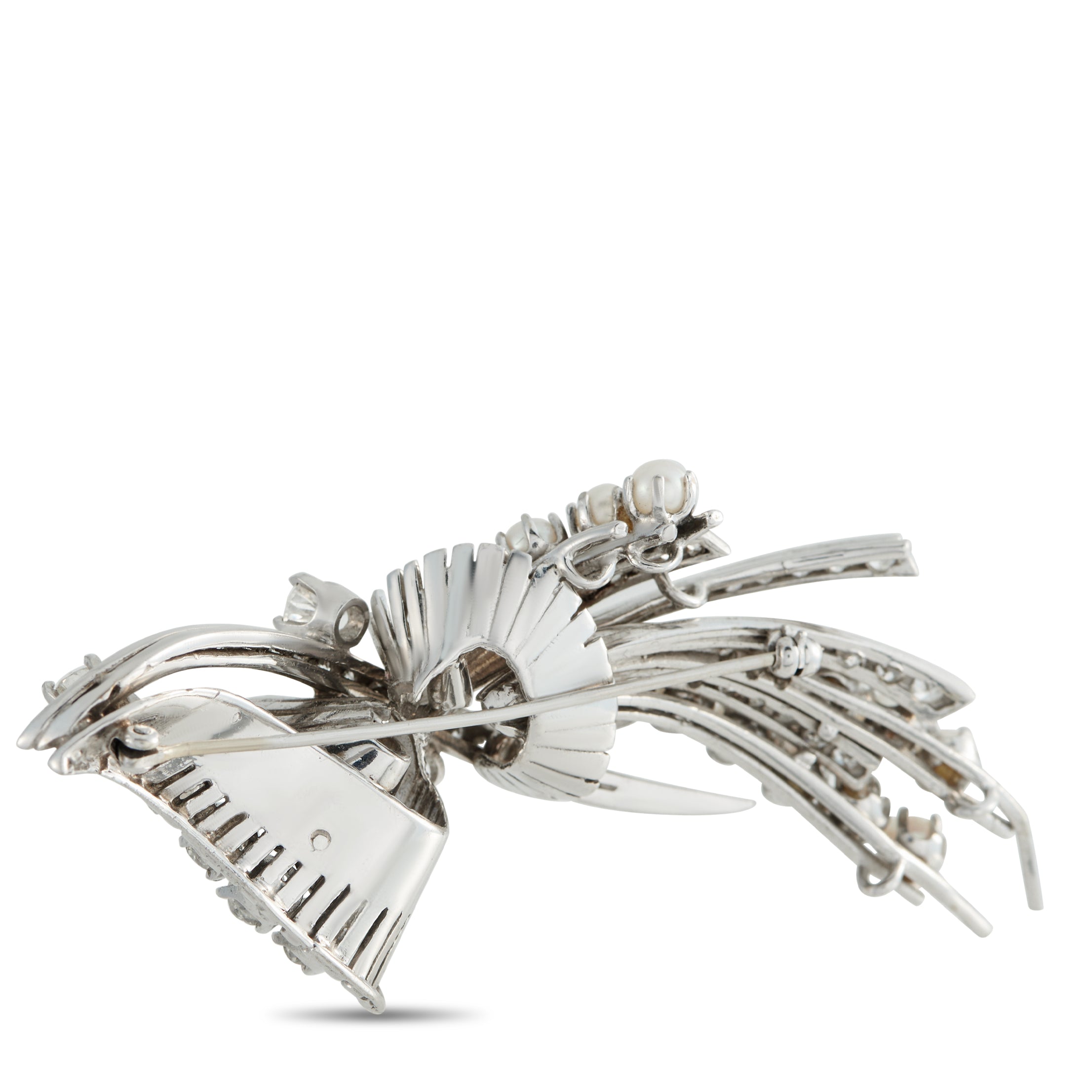 Platinum 3.65ct Diamond and Pearl Brooch