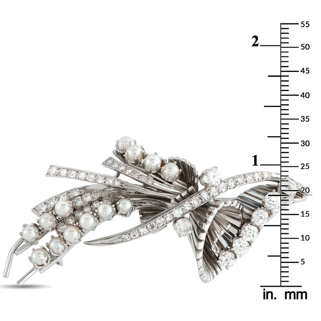 Platinum 3.65ct Diamond and Pearl Brooch