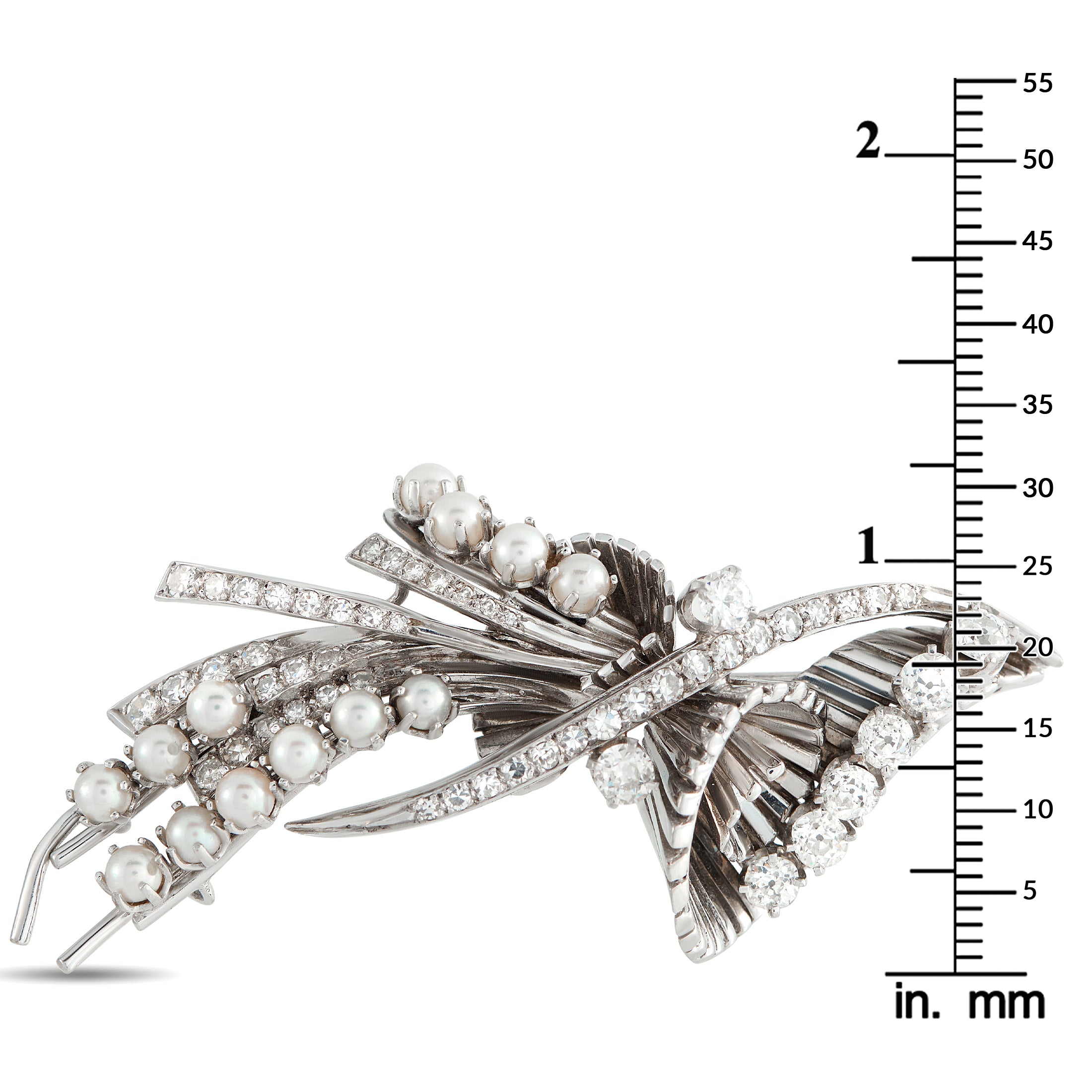 Platinum 3.65ct Diamond and Pearl Brooch
