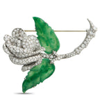 Platinum 4.25ct Diamond and Jade Rose Brooch