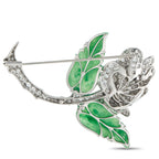 Platinum 4.25ct Diamond and Jade Rose Brooch