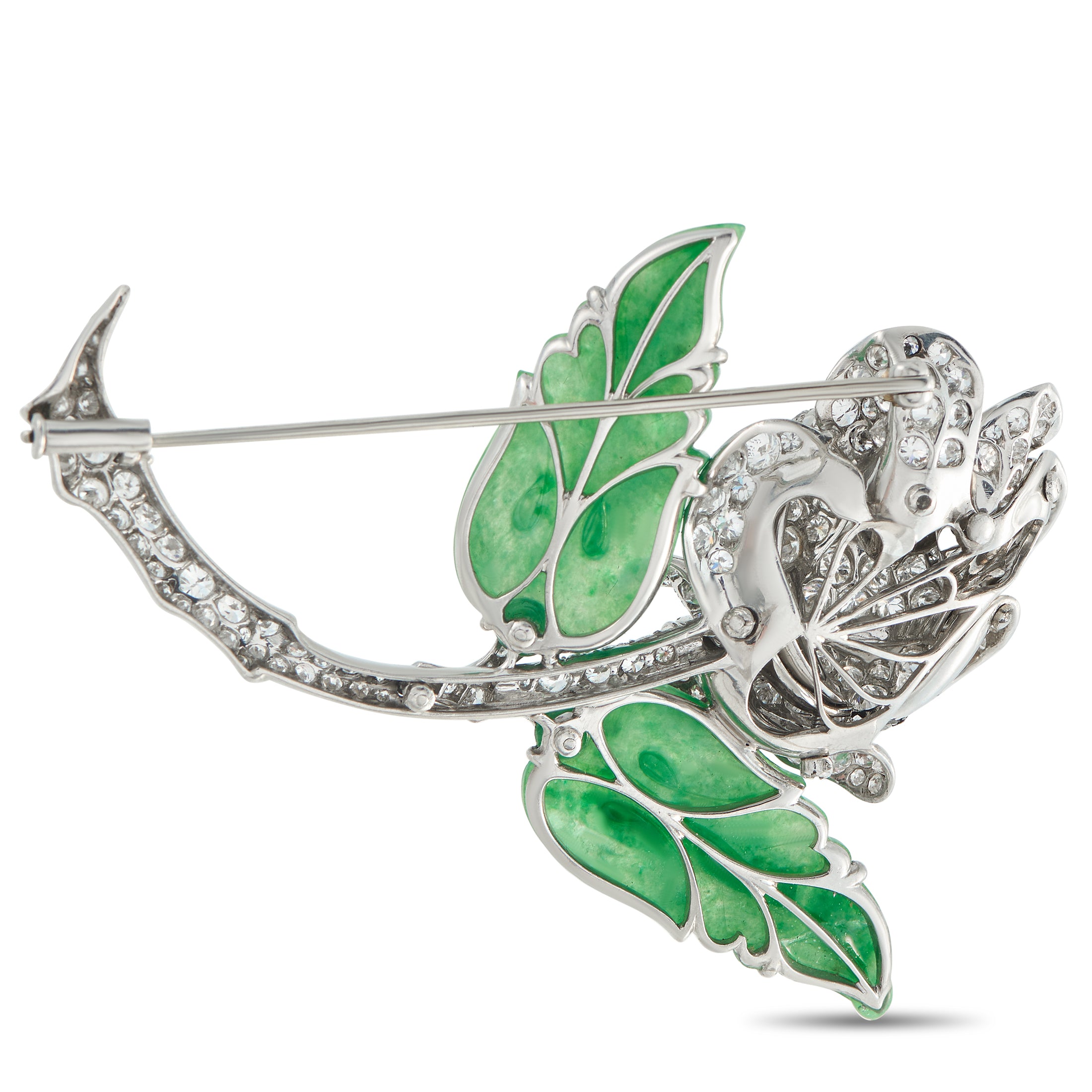 Platinum 4.25ct Diamond and Jade Rose Brooch