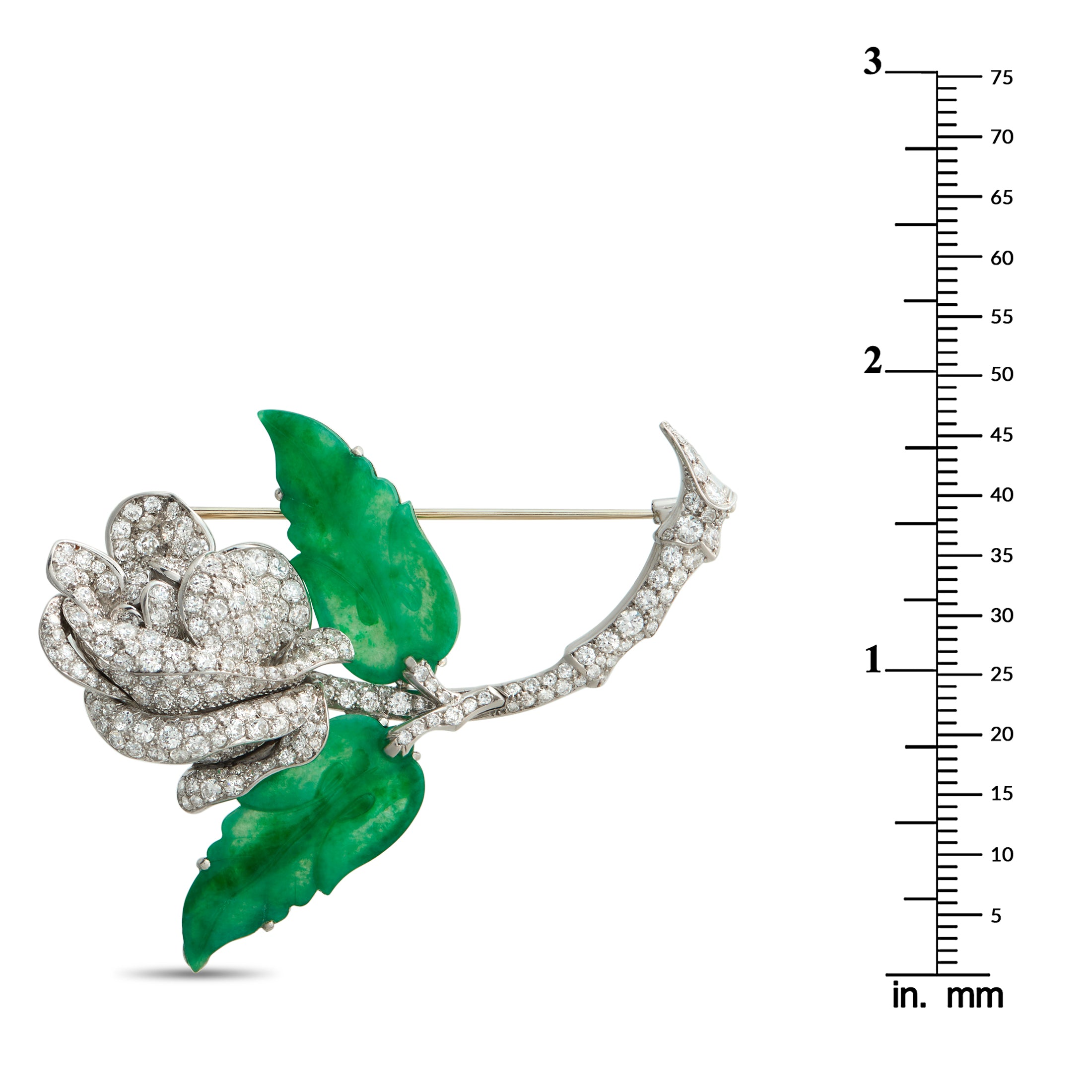Platinum 4.25ct Diamond and Jade Rose Brooch