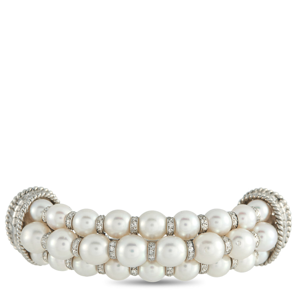 Platinum 3.80ct Diamond and Pearl Brooch