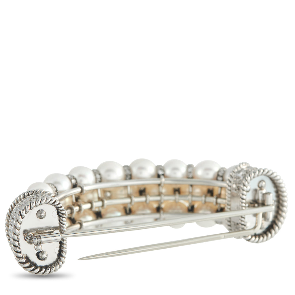 Platinum 3.80ct Diamond and Pearl Brooch