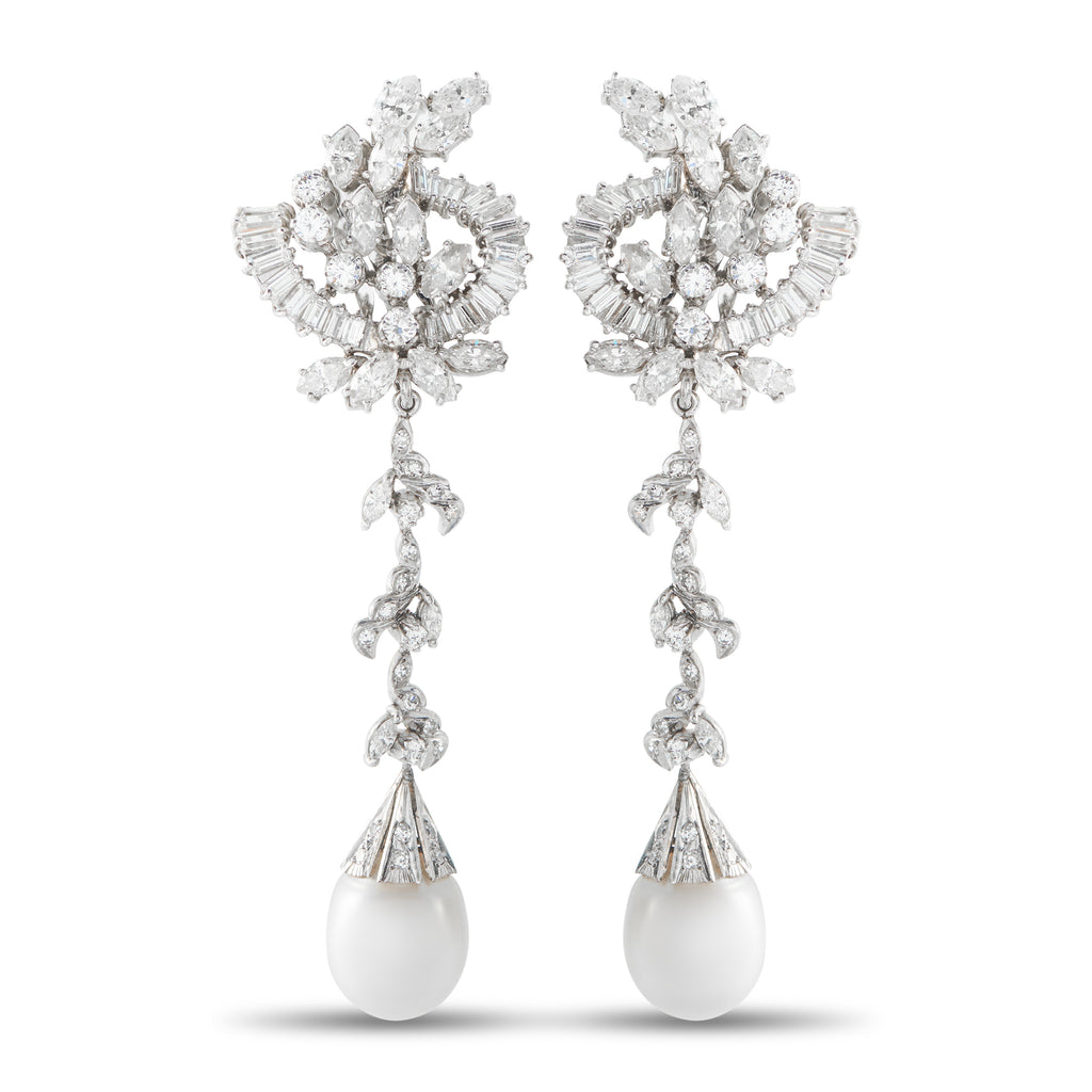 Platinum 7.0ct Diamond and Pearl Earrings