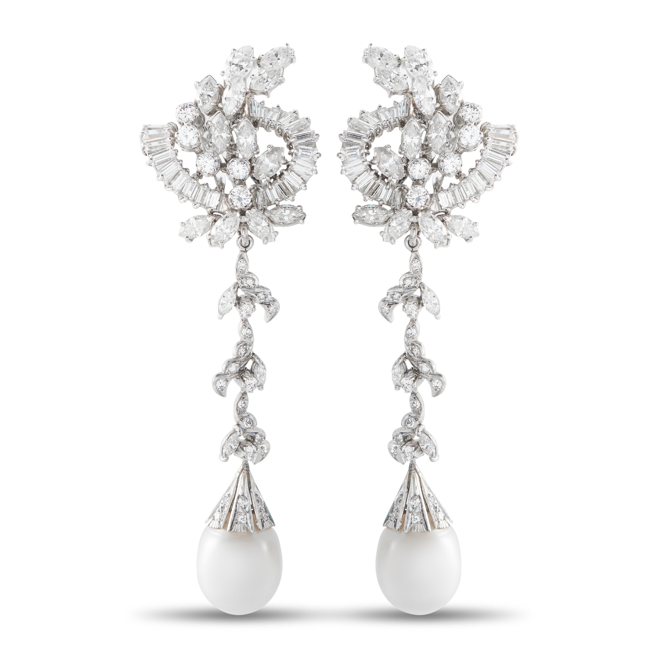 Platinum 7.0ct Diamond and Pearl Earrings