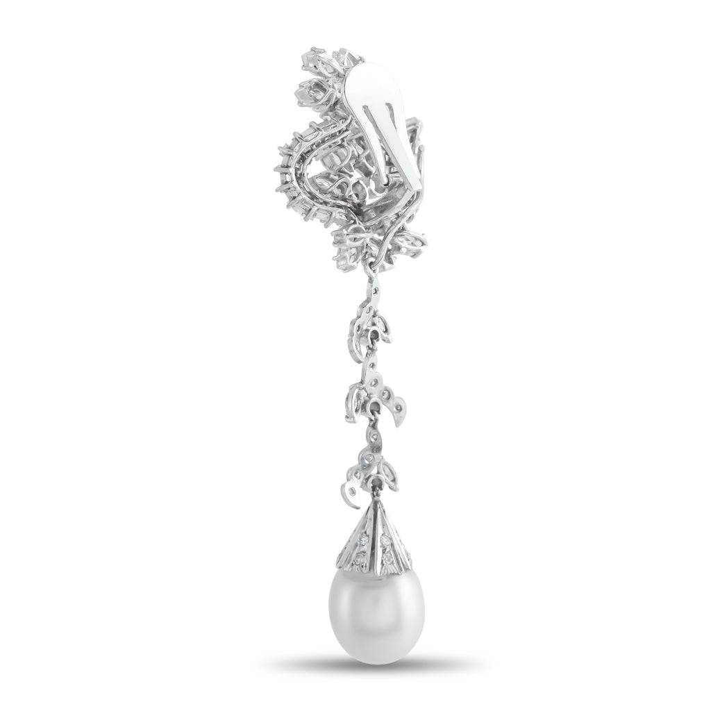 Platinum 7.0ct Diamond and Pearl Earrings