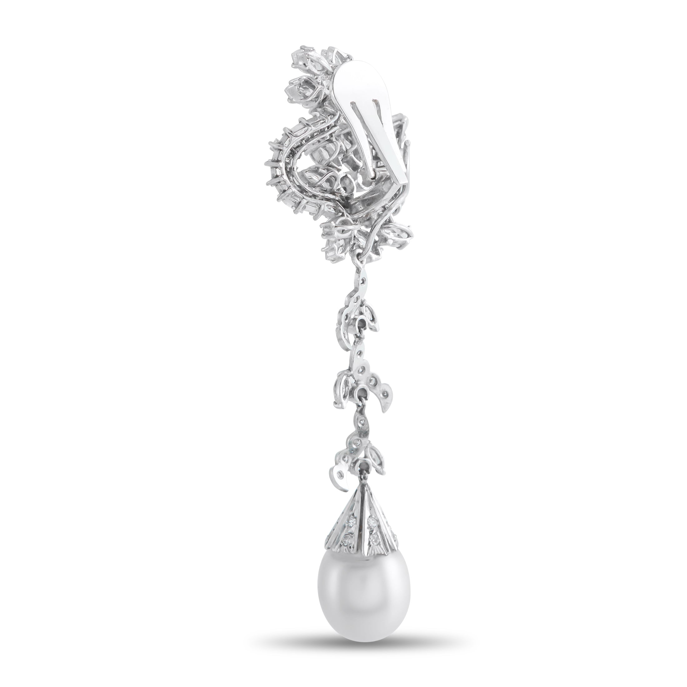 Platinum 7.0ct Diamond and Pearl Earrings