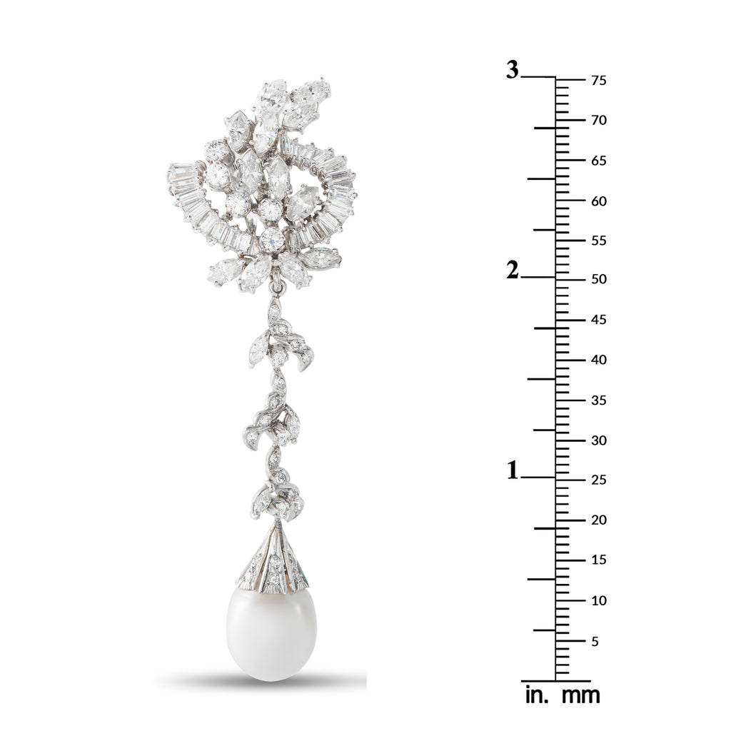 Platinum 7.0ct Diamond and Pearl Earrings