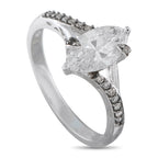 10K white gold diamond ring with marquise center stone and pavé band