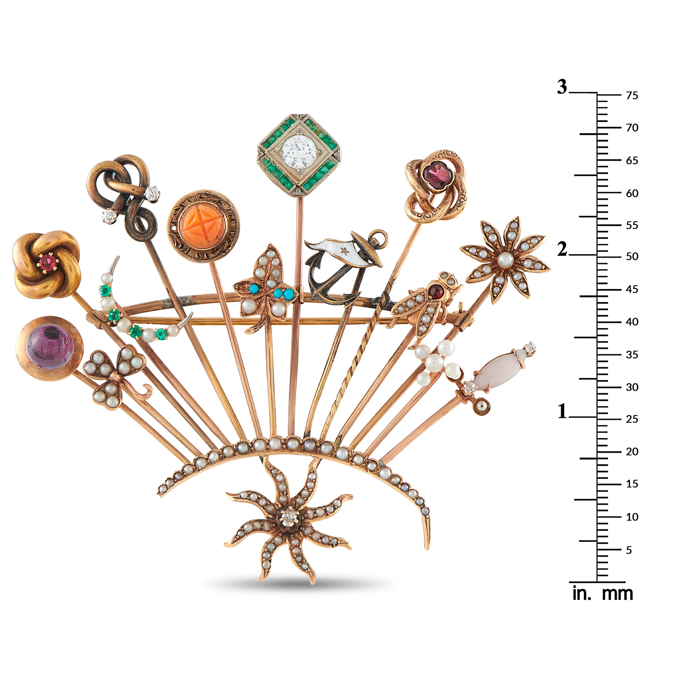 14K Rose Gold 0.60ct Diamond Fan Brooch