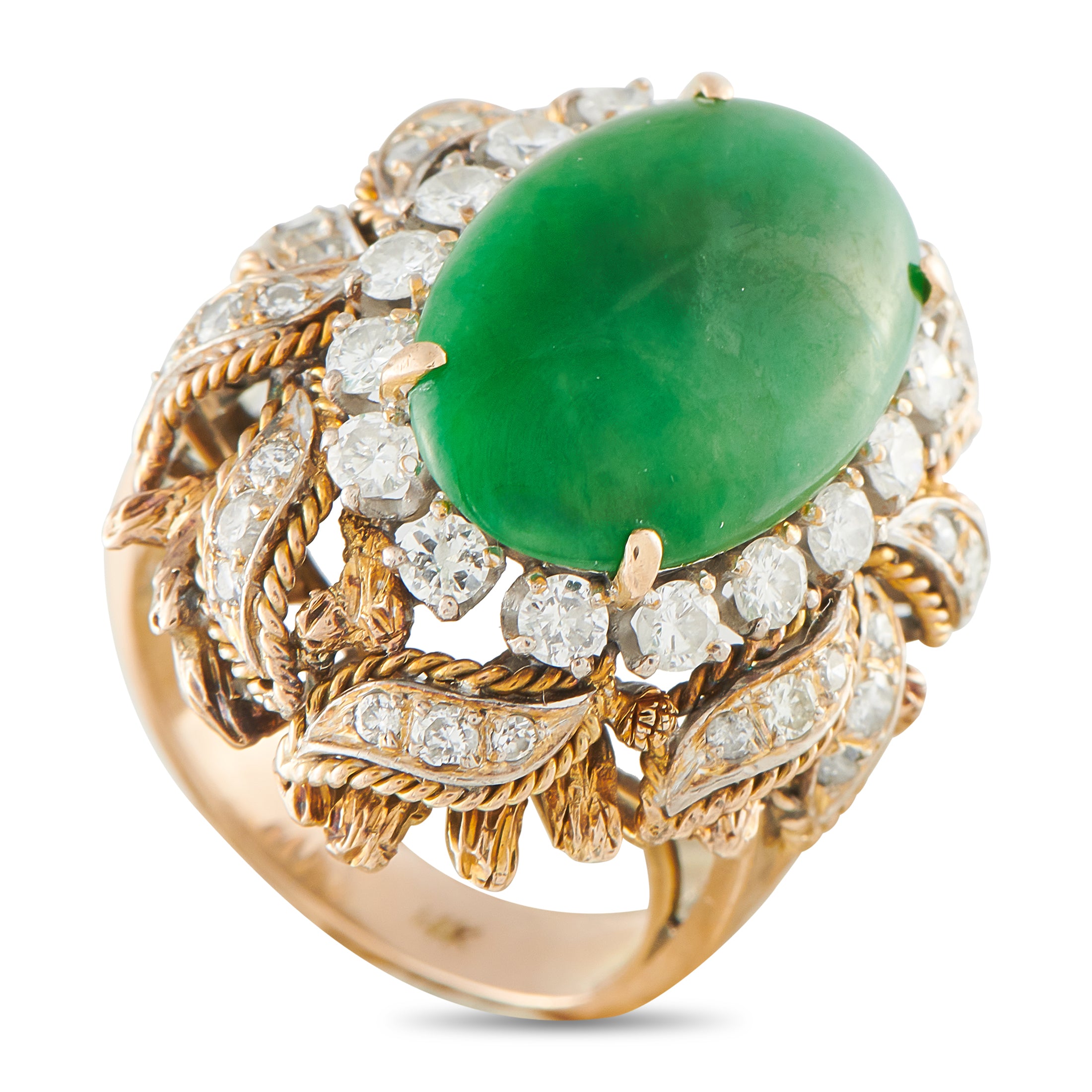 14K Rose Gold 1.0ct Diamond and Jade Ring