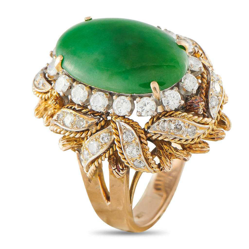 14K Rose Gold 1.0ct Diamond and Jade Ring