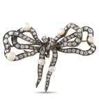 Antique 14K Rose Gold 3.0ct Diamond and Pearl Brooch