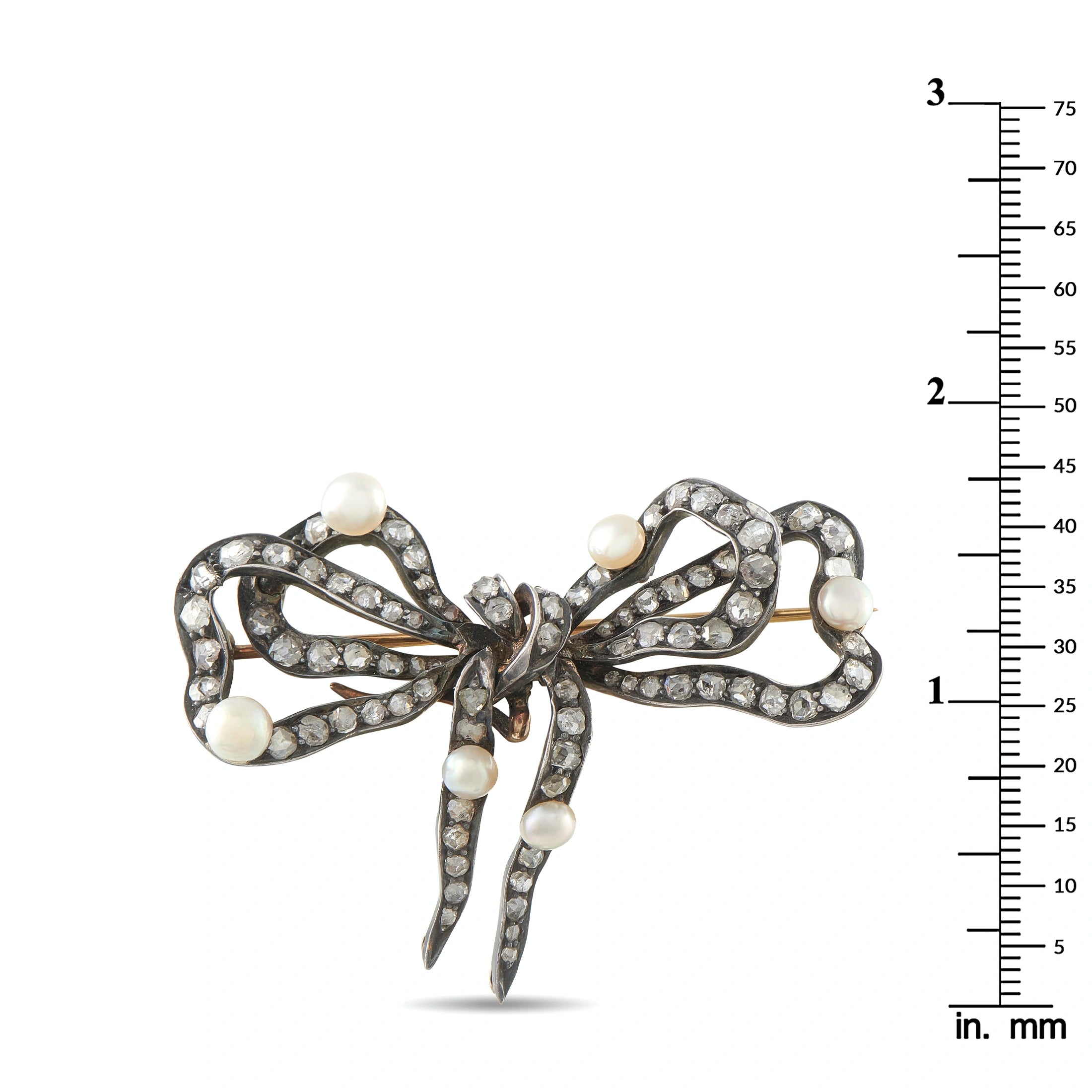 Antique 14K Rose Gold 3.0ct Diamond and Pearl Brooch