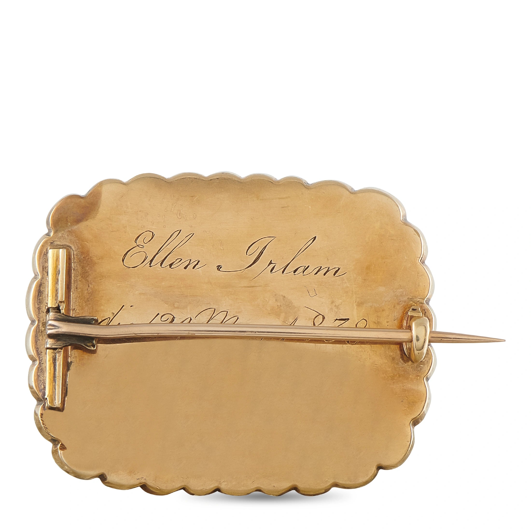 Antique 14K Rose Gold Diamond, Pearl, and Enamel Brooch