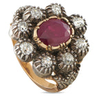 Antique 14K Rose Gold and Silver 1.00ct Diamond and Ruby Ring