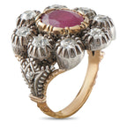 Antique 14K Rose Gold and Silver 1.00ct Diamond and Ruby Ring