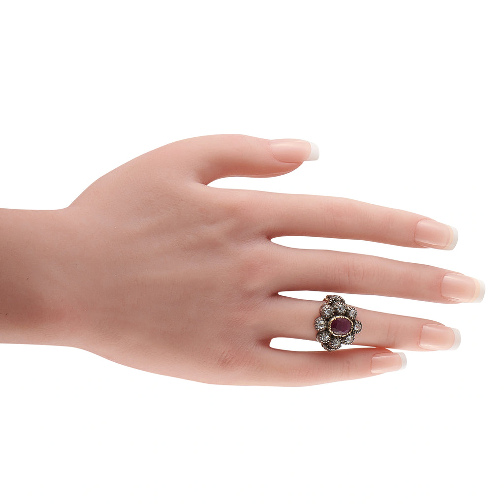 Antique 14K Rose Gold and Silver 1.00ct Diamond and Ruby Ring