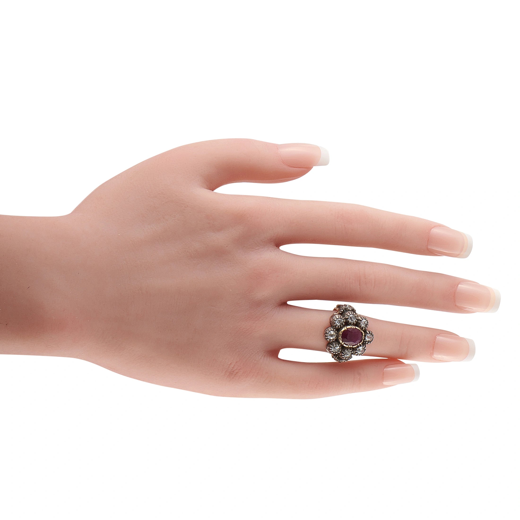 Antique 14K Rose Gold and Silver 1.00ct Diamond and Ruby Ring