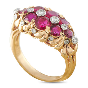 14K Rose Gold 0.25ct Diamond and Ruby Cluster Ring
