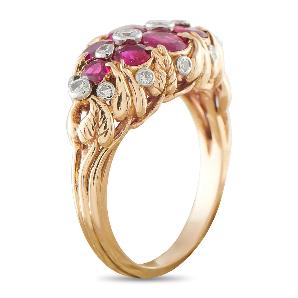 14K Rose Gold 0.25ct Diamond and Ruby Cluster Ring